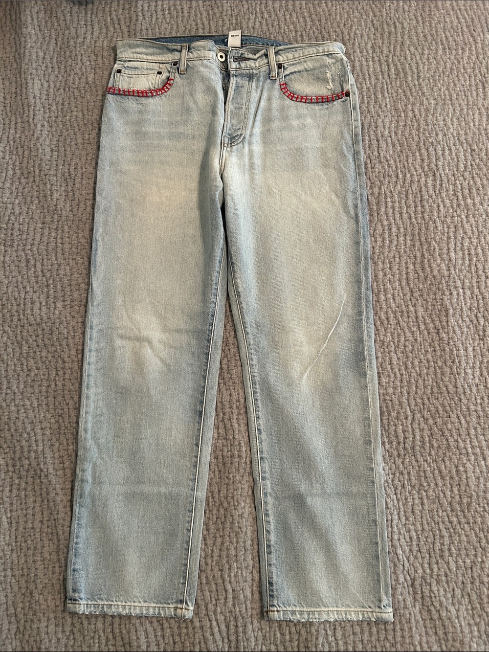 NSF Light Wash Straight Leg Jeans with Red Pocket Trim